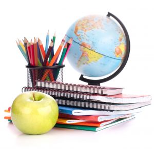 Elementary school books apple and globe image