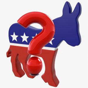 Democratic Party logo with question mark