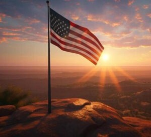 America Flag and Sunset Image